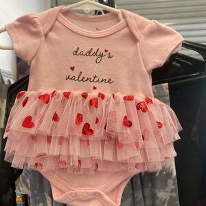 Pink 'Daddy's Little Valentine' Heart Tulle Baby Bodysuit